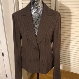 Trina Turk Silver Striped Brown Jacket. Dress up your office with this neutral.